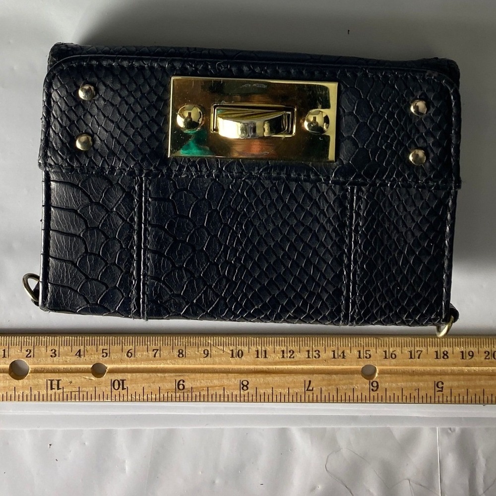 Black Snake Embossed Wallet Clutch with Gold‎ Lock Closure